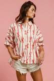Bow Ribbon Woven Printed Button Down Shirt DJPT