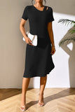 Lane Ribbed Asymmetrical Neck Short Sleeve Dress DJPT