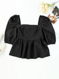 Square Neck Puff Sleeve Peplum Blouse DJPT