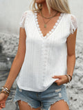 Eyelet Lace Detail V-Neck Cap Sleeve Top DJPT