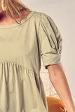 Cotton Span Knit With Puff Sleeve Baby Doll Top DJPT