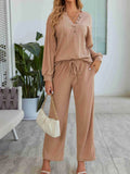 Knit Top and Pants Lounge Set with Button Detail DJPT