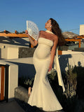 Ivory White Bandeau Strapless Mermaid Dress With Scarf Cocktail Maternity Maxi Dress Maternity