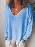 Size V-Neck Drop Shoulder Long Sleeve T-Shirt Plus Size DJPT