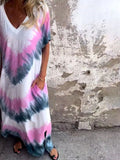 Size Tie-Dye V-Neck Midi Dress with Pockets Plus Size DJPT