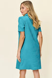 Take Full Size Texture Collared Neck Short Sleeve Dress DJPT