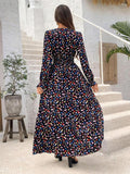 Printed V-Neck Flounce Sleeve Dress DJPT