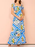 Square Neck Puff Sleeve Maxi Dress DJPT