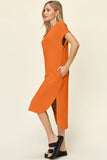 Take Full Size Round Neck Short Sleeve Slit Dress DJPT
