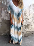 Size Pocketed Tie-Dye Short Sleeve Dress DJPT