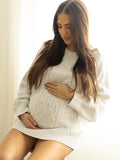 White Oversized Cable Knitting Streetwear Mini Maternity Pullover Sweater Maternity