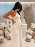 Beige Ruched Wrap Draped High Neck Sleeveless Bodycon Chic Going Out Maternity Photoshoot Baby Shower Maxi Dress Maternity
