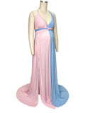 Pink&Blue Lace Backless Side Slit Gender Reveal Cute Maternity Maxi Dress Maternity