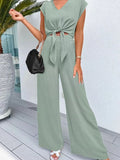 Front Top and Wide Leg Pants Set DJPT