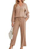Knit Top and Pants Lounge Set with Button Detail DJPT