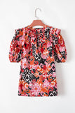 Print Split Neck Short Puff Sleeve Blouse DJPT