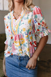 Flower Print Half Puff Sleeve Blouse DJPT