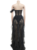 Bandeau Off Shoulder Feather Tulle Tutu Grenadine Photoshoot Maternity Maxi Dress Maternity