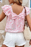 Back Printed Ruffled Cap Sleeve Blouse DJPT