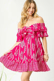 Off-Shoulder Paisley Print Ruffled Mini Dress DJPT