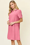 Take Full Size Texture Collared Neck Short Sleeve Dress DJPT
