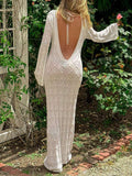 White Knitting Backless Tie Back Deep V-neck Photoshoot Maternity Maxi Dress Maternity