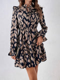 Neck Flounce Sleeve Dress DJPT