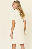 Take Full Size Texture Collared Neck Short Sleeve Dress DJPT