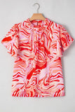 Print Ruffled Short Sleeve Mock Neck Blouse DJPT