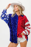 American Flag Sequin Snap Down Shirt DJPT