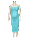 Spaghetti Strap Mesh Ruched Bodycon Babyshower Maternity Midi Dress Maternity