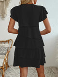 Layered Round Neck Ruffled Sleeve Dress DJPT