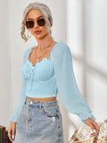Sweetheart Neck Flounce Sleeve Top DJPT