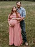 Pink Boho Flowy Bump Friendly Off Shoulder Photoshoots Maxi Dress Maternity