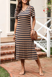 Striped V-Neck Midi T-Shirt Dress DJPT