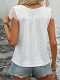 Eyelet Lace Detail V-Neck Cap Sleeve Top DJPT