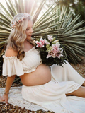 Solid Color Bohemian Off Shoulder Backless Ruffle 2 piece set Photoshoot Maternity Maxi Dress Maternity