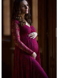Sexy Front Deep V Collar Long-Sleeved Lace Dress Casual Sexy Evening Dress 8981 Maternity