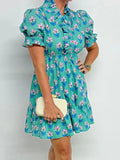 Print Puff Sleeve Shirt Dress DJPT