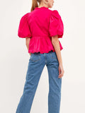 Sleeve Peplum Blouse DJPT