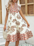Notched Ruffled Cap Sleeve Dress DJPT