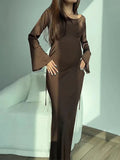 Silk Back Tie Solid Color Flare Sleeve Elegant Photoshoot Baby Shower Maternity Maxi Dress Maternity