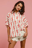 Bow Ribbon Woven Printed Button Down Shirt DJPT