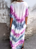 Size Pocketed Tie-Dye Short Sleeve Dress DJPT