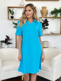 Take Full Size Texture Collared Neck Short Sleeve Dress DJPT