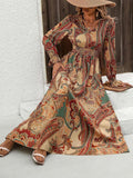 Printed V-Neck Flounce Sleeve Dress DJPT