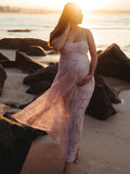 Pink Spaghetti Strap Backless Sheer Big Swing Chic Maternity Maxi Dress Maternity