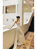 One Shoulder Floor-length Sleeveless White Long Prom Dresses SD2003