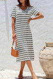 Striped V-Neck Midi T-Shirt Dress DJPT