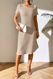 Lane Ribbed Asymmetrical Neck Short Sleeve Dress DJPT